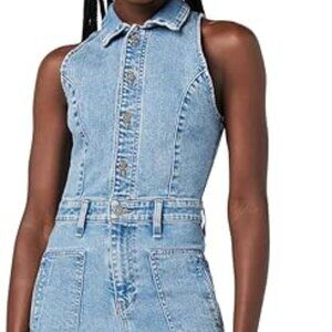 HUDSON Women's Sleeveless Collared Halter Utility Dress with Pockets